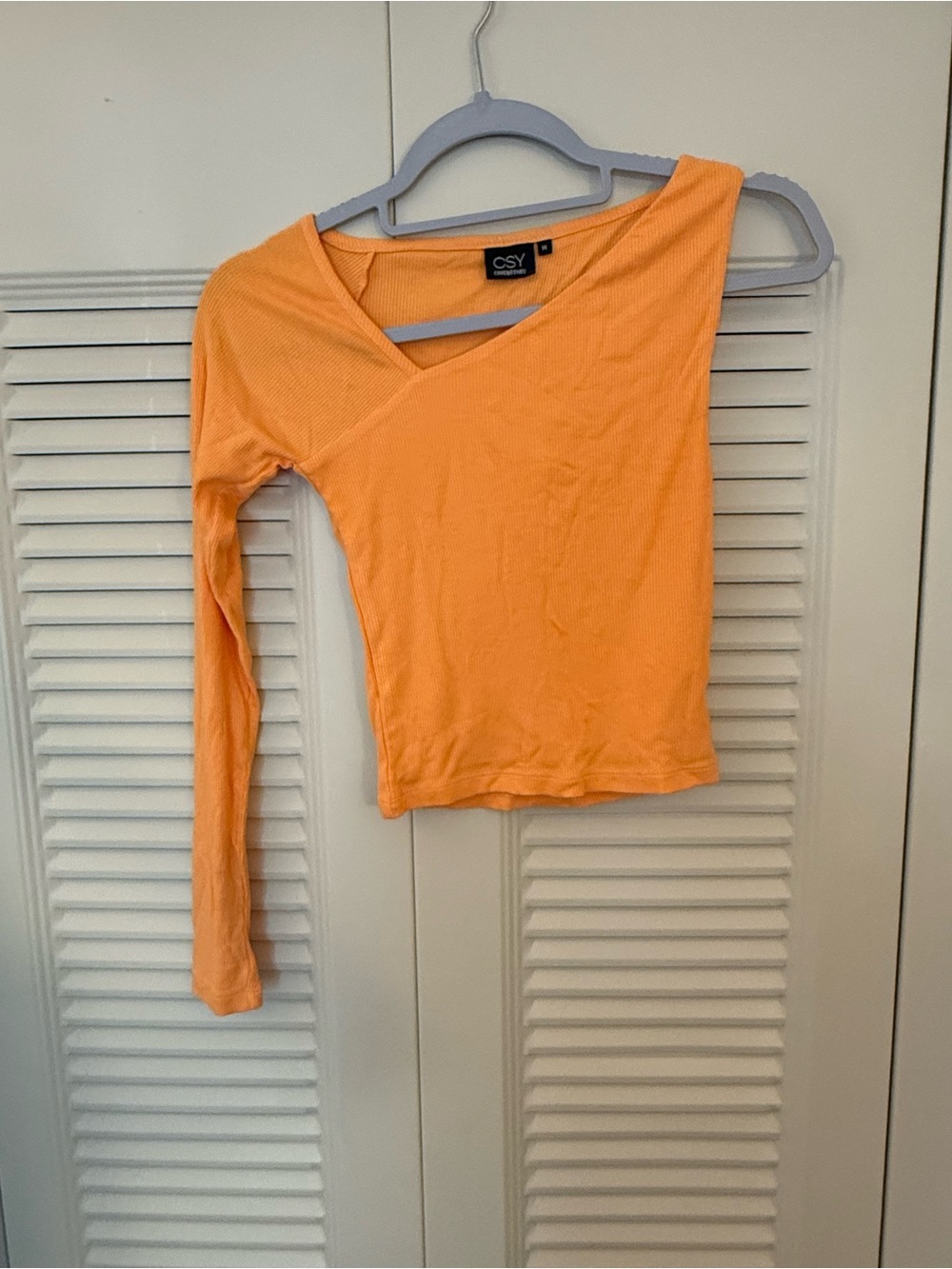 One-Shoulder Long-Sleeve Top in Peach